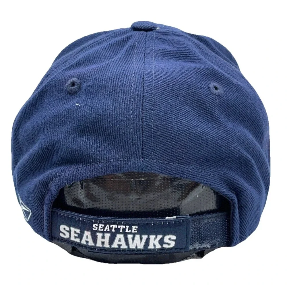 Vintage Seattle Seahawks Hat Cap Strap Back Blue Script Wool Dad‎ Adjustable Y2K
